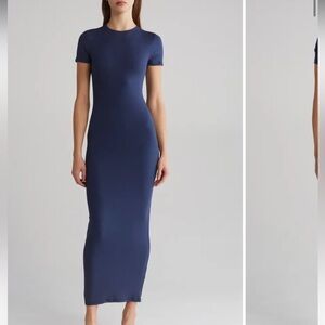 Good American Rib Jersey Maxi T-Shirt Dress Navy